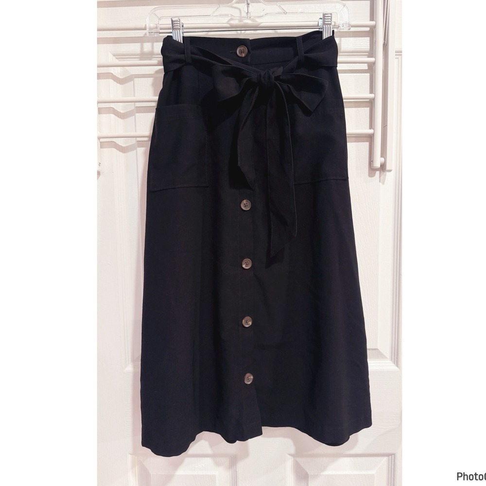 Old Navy Black Button Midi Skirt Belt Pockets Xsmall Whimsigoth
